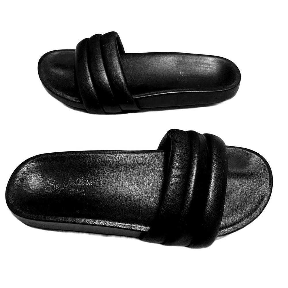 Seychelles "The Little Things" Black Puffy Leather Slides Size 7 - Picture 2 of 6